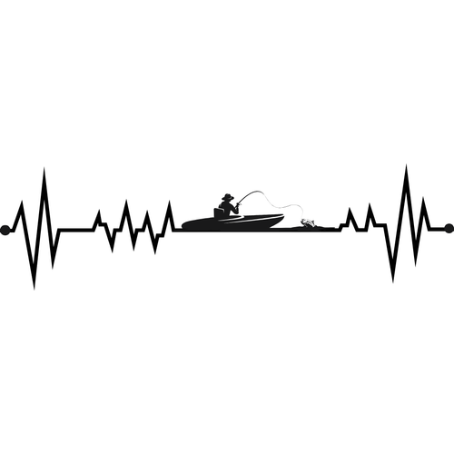 Adventure Pulse | Fishing Heartbeat Metal Wall Art featuring a heartbeat ECG line combined with a fishing boat, angler and hooked fish.