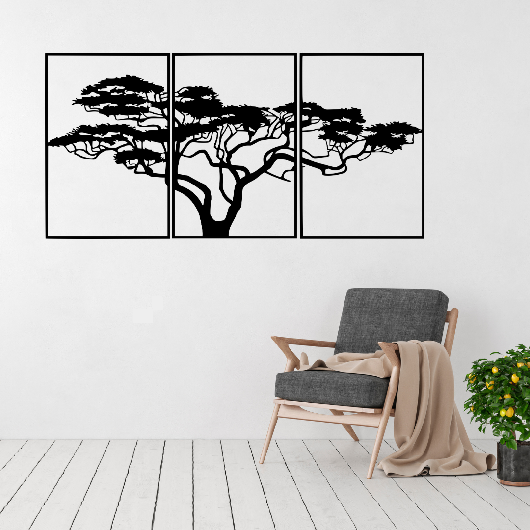African Acacia | Majestic Tree Three Panel Metal Wall Art