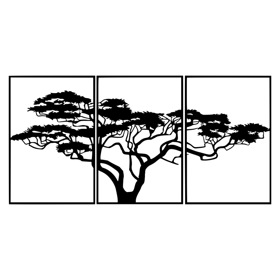 African Acacia | Majestic Tree Three Panel Metal Wall Art