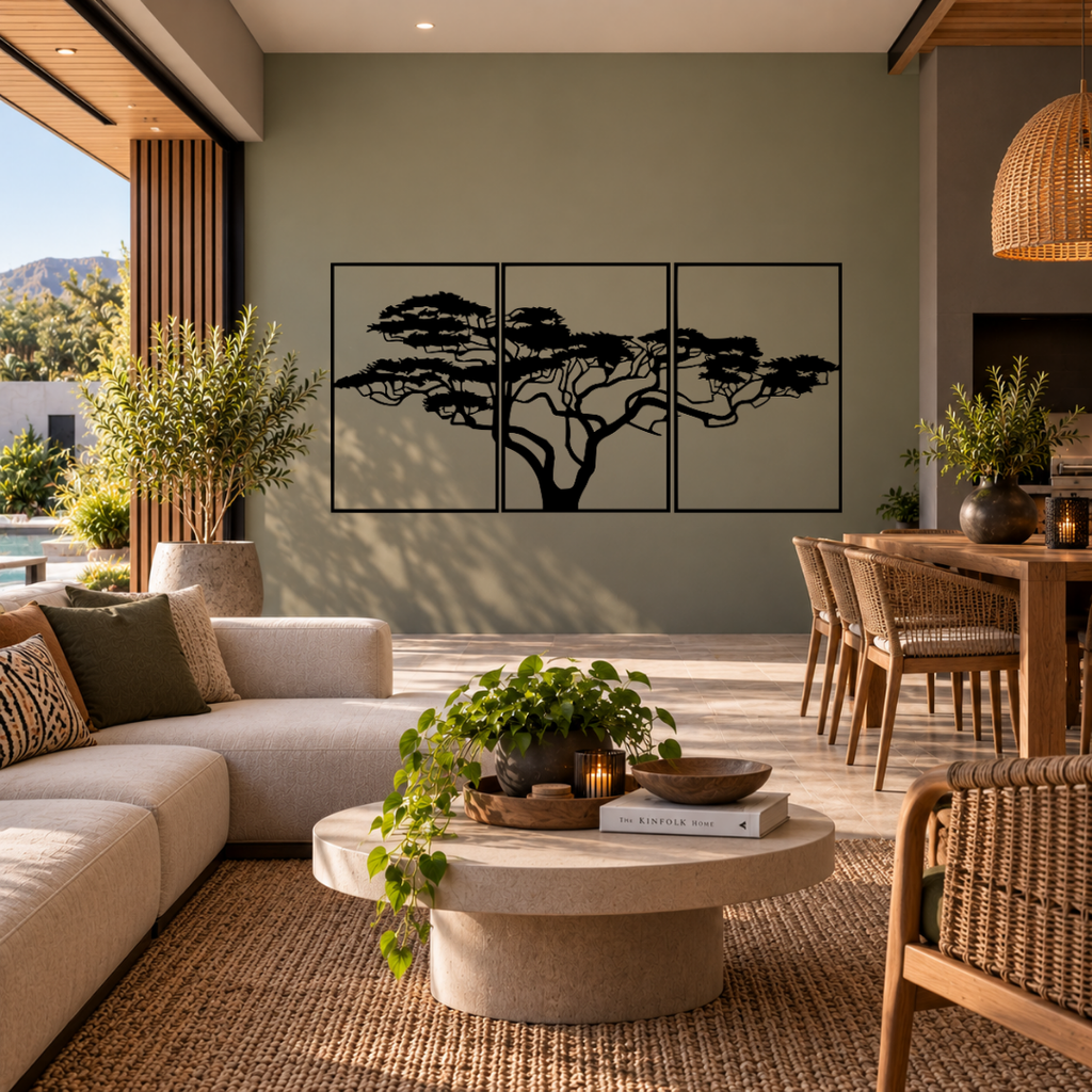 African Acacia | Majestic Tree Three Panel Metal Wall Art