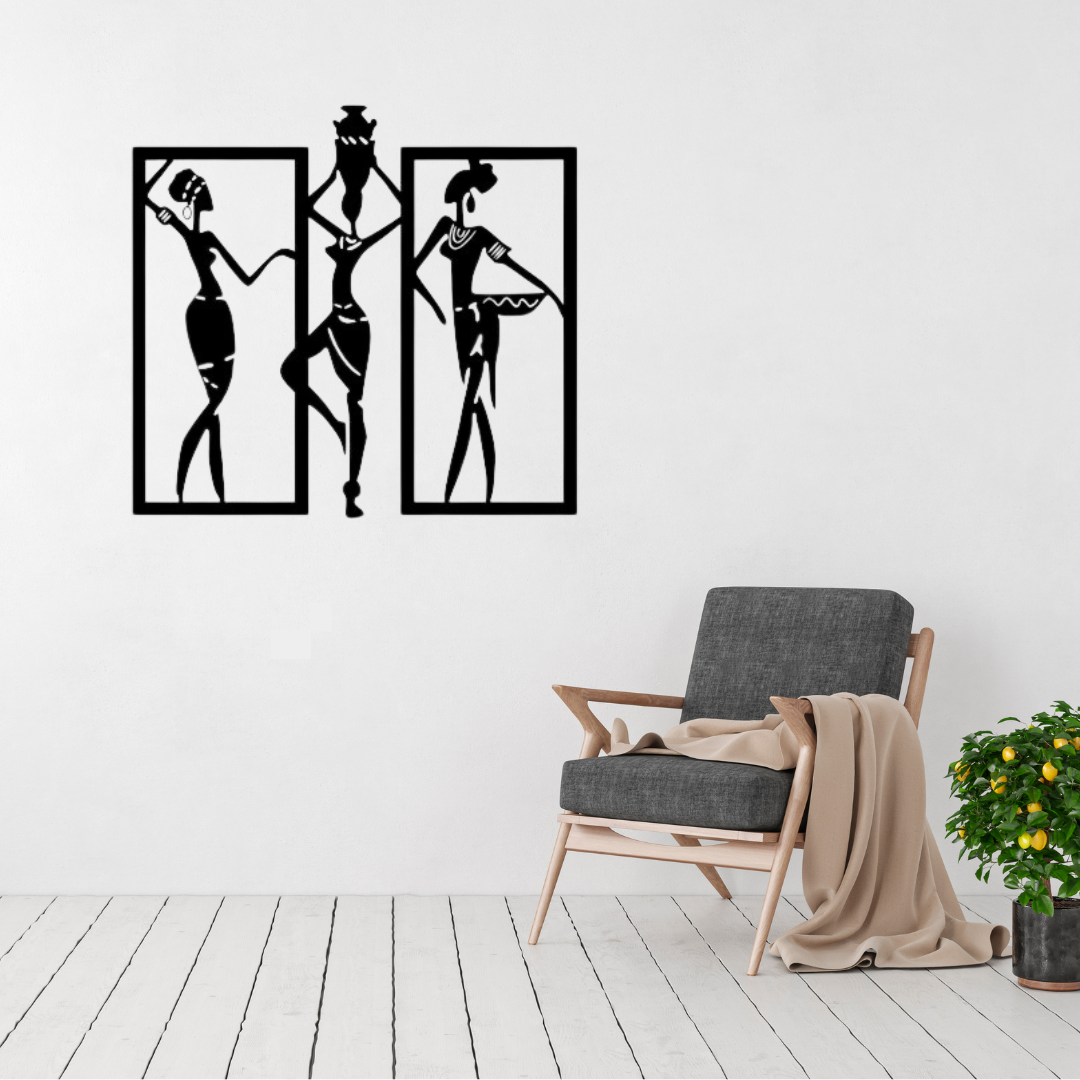 African wall art displayed in a modern or cultural interior space