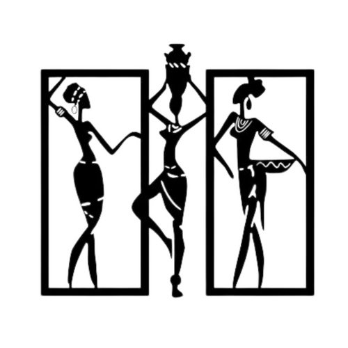 African women metal wall art 3 panel silhouette design