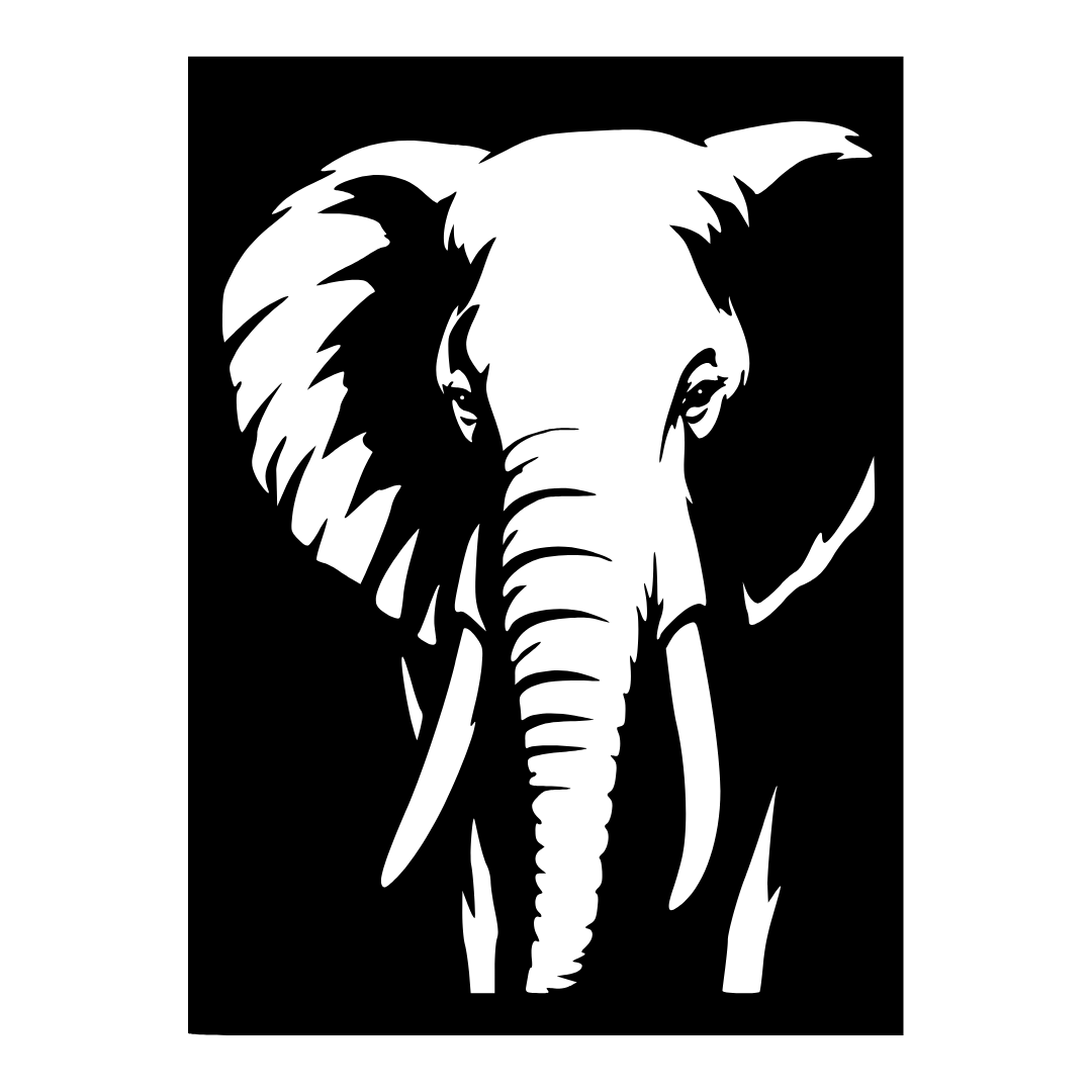 Ancient Presence elephant metal wall art isolated on a white background showing a majestic elephant silhouette