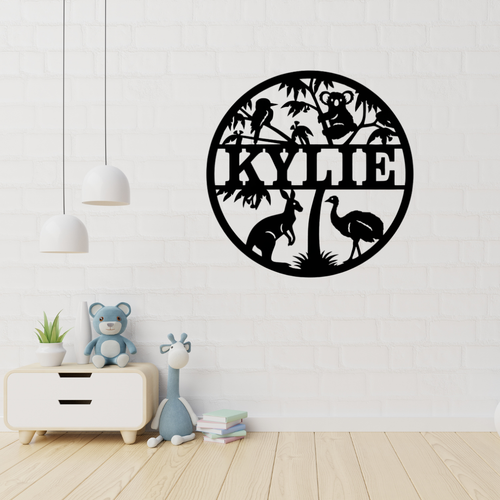 Australian wildlife metal wall art displayed in a nature-inspired nursery