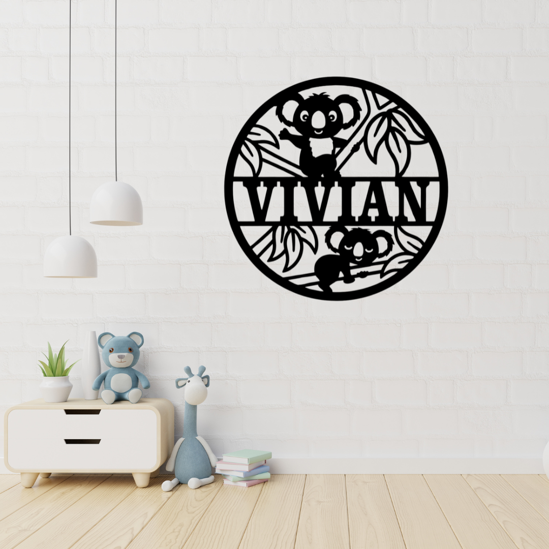 Koala metal wall art displayed in an Australian-themed nursery