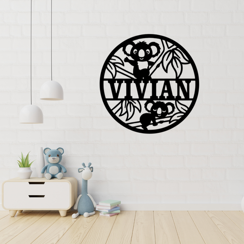 Koala metal wall art displayed in an Australian-themed nursery