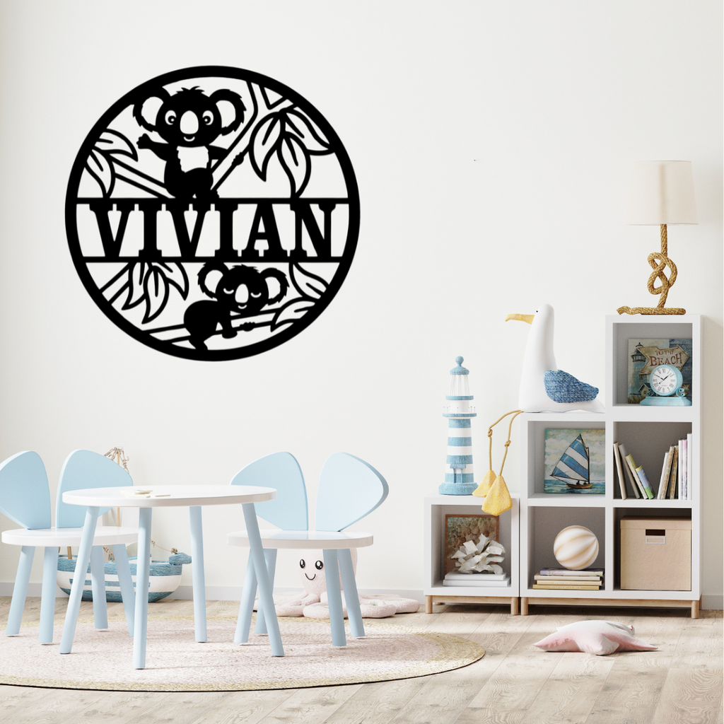 Cute koala décor styled in a soft neutral baby room