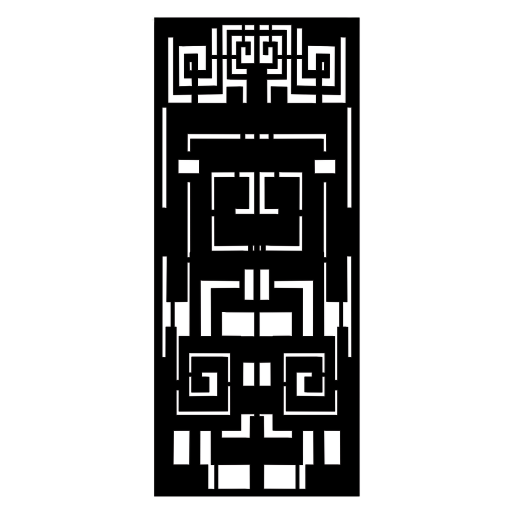 Aztec Spirit decorative geometric metal privacy panel isolated on a white background showing intricate angular detailing