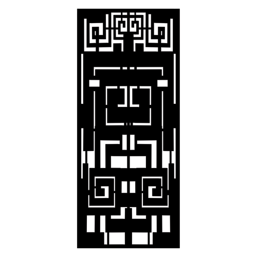 Aztec Spirit decorative geometric metal privacy panel isolated on a white background showing intricate angular detailing