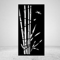 Bamboo Grove tropical metal privacy screen featuring bamboo stalks, leaves and birds in flight