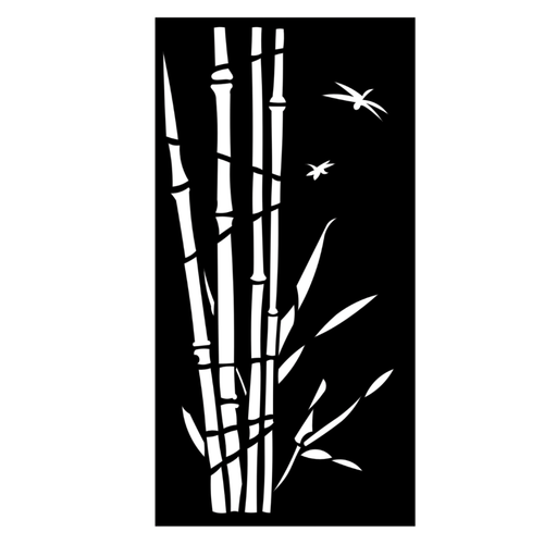 Bamboo Grove botanical metal privacy panel isolated on a white background showing bamboo and nature-inspired detailing