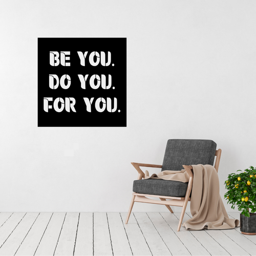 Be Your Own Kind | Inspirational Typography Metal Wall Art displayed in a bright contemporary living room.