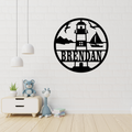 Nautical lighthouse wall art displayed in a coastal-themed room
