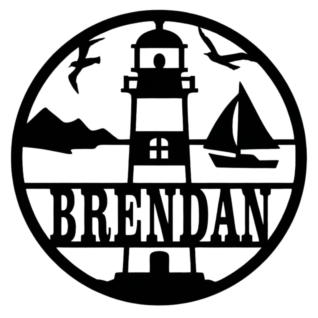 Beacon Bay lighthouse metal sign on clean white background