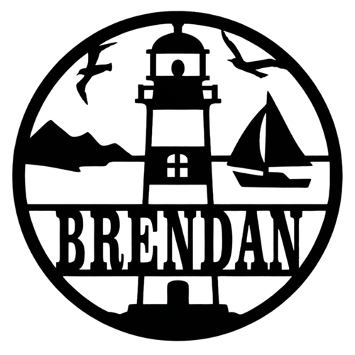Beacon Bay lighthouse metal sign on clean white background