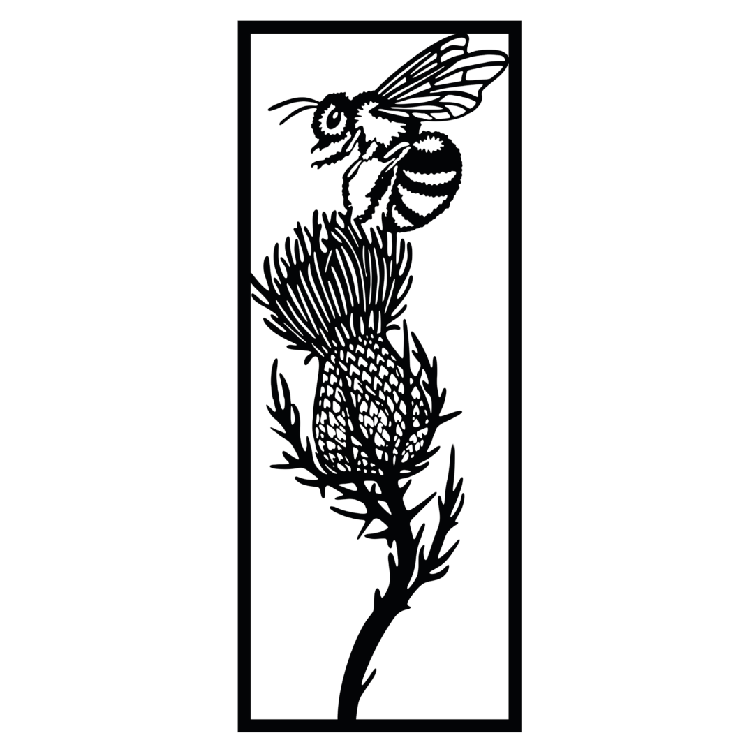 Bee and thistle metal wall art nature botanical design