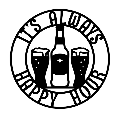 Beer Themed | It's Always Happy Hour Beer Metal Wall Art crafted from premium laser-cut powder-coated steel.