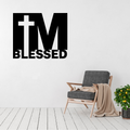 Blessed by Faith I’m Blessed metal wall art displayed above a contemporary chair in a modern interior
