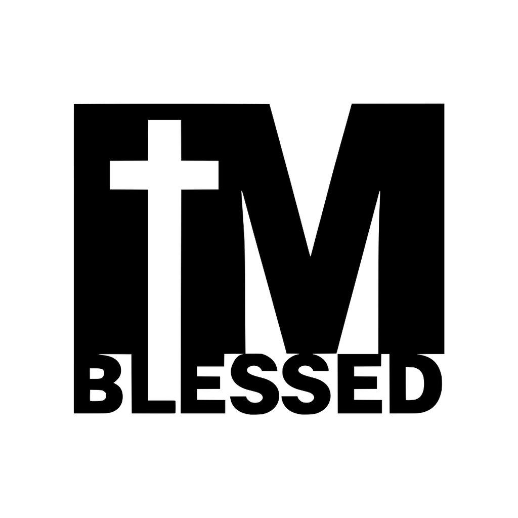 Blessed by Faith I’m Blessed metal wall art isolated on a white background showing bold lettering with an integrated cross