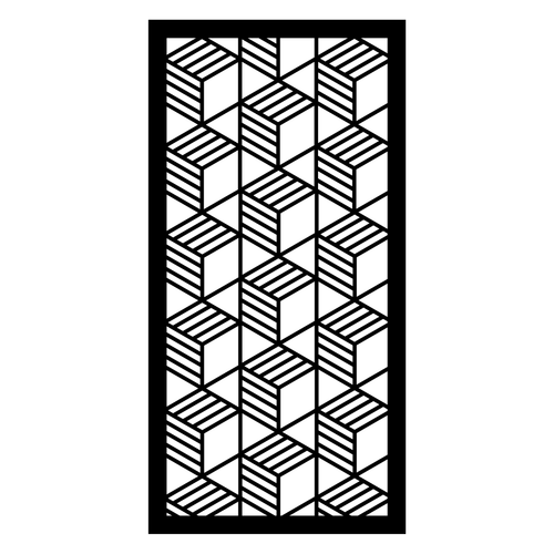 Blockscape decorative metal privacy panel isolated on a white background showing its three-dimensional cube pattern