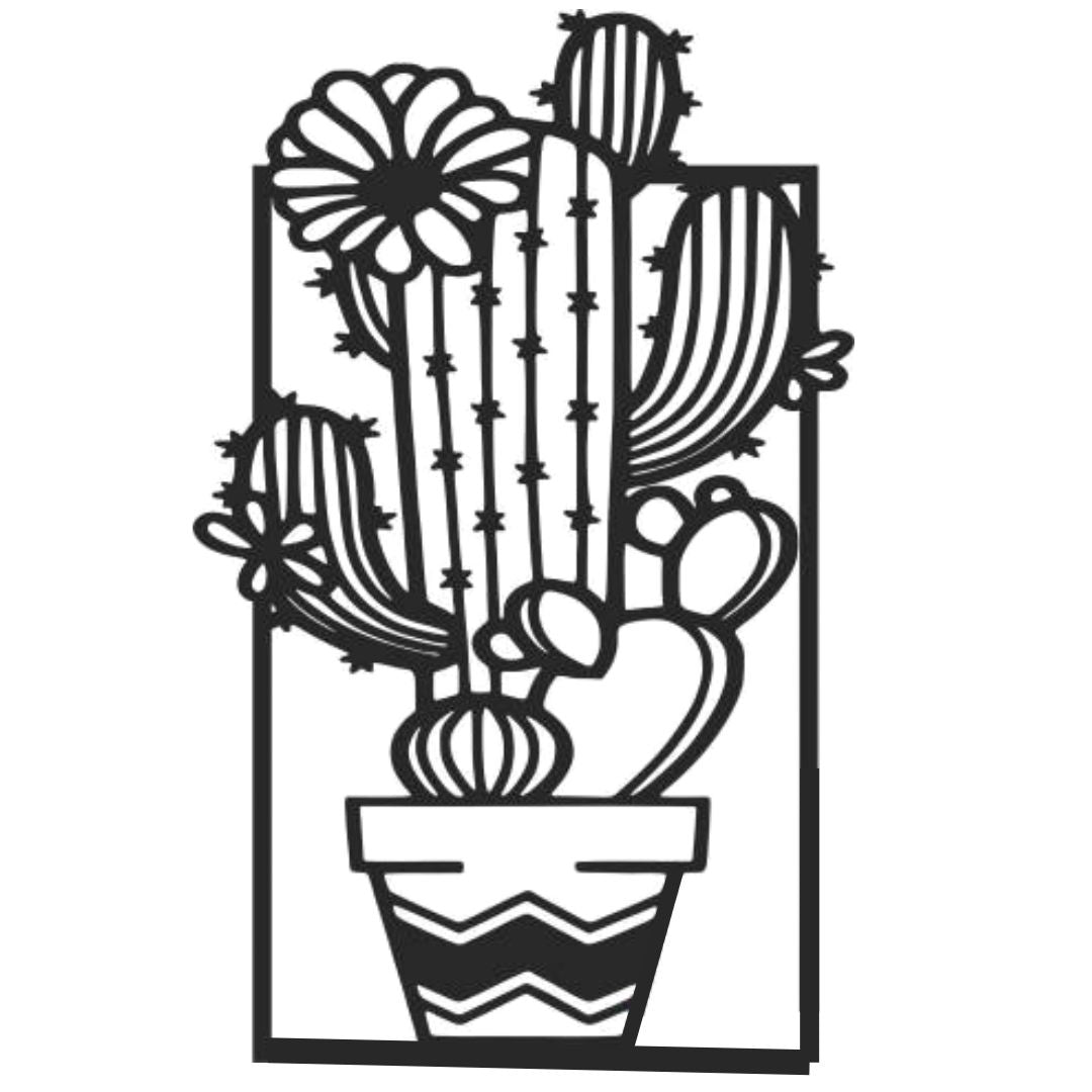 Flowering cactus metal wall art modern plant design with bloom detail