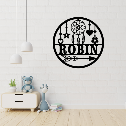Dreamcatcher metal wall art displayed in a boho-inspired bedroom