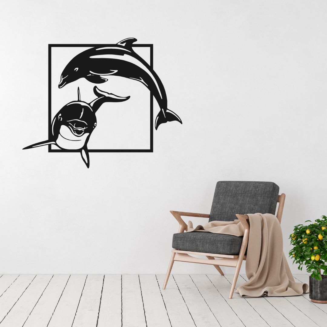 Dolphin wall art displayed in a coastal or modern interior space