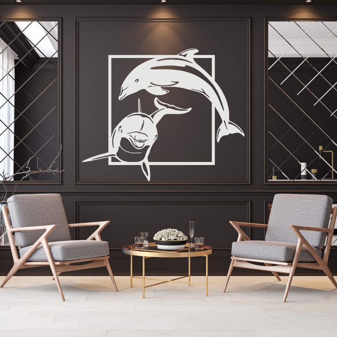 Dolphin metal wall art as a statement piece in a luxury interior setting