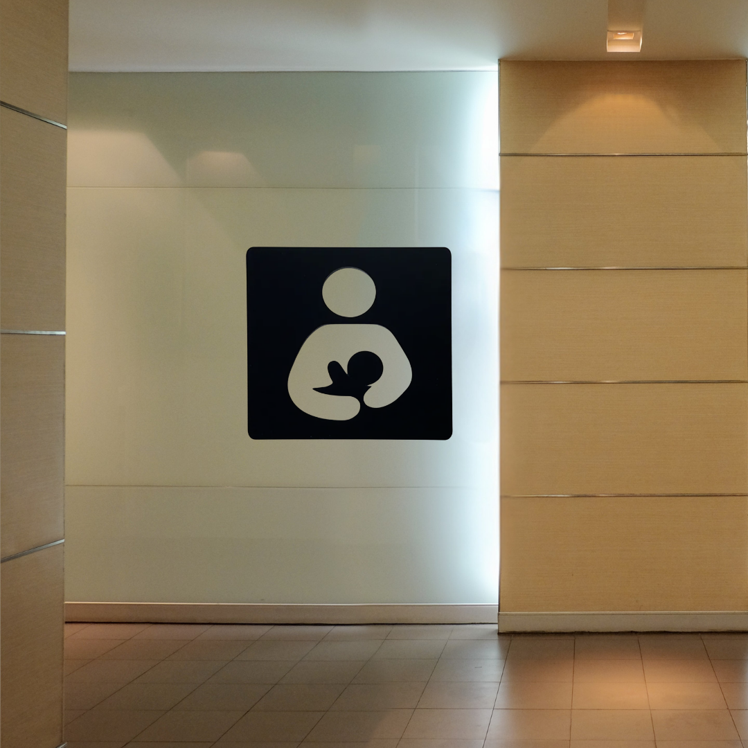 Breastfeeding Room Privacy Metal Sign installed on a commercial facility wall, providing clear identification for dedicated nursing and breastfeeding rooms.