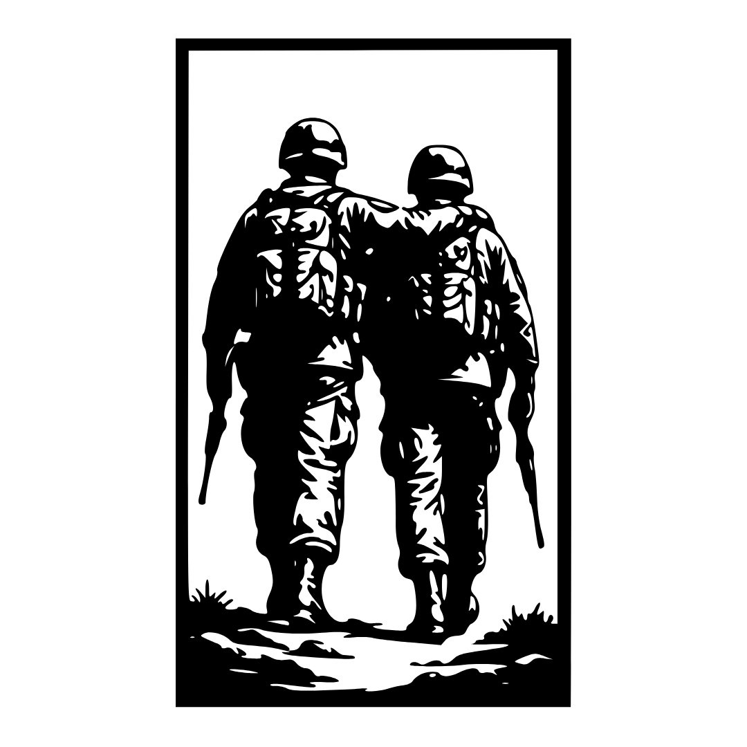 Brothers in Arms military soldiers metal wall art isolated on a white background showing two soldiers standing side by side