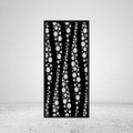 Bubble Rise playful metal privacy screen mounted against a light grey wall with floating bubble pattern