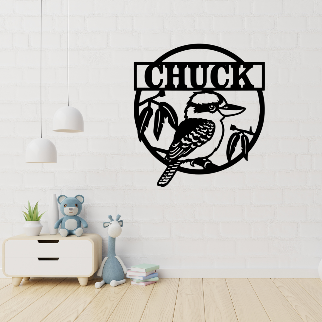 Australian kookaburra metal wall art displayed in a nature-themed nursery