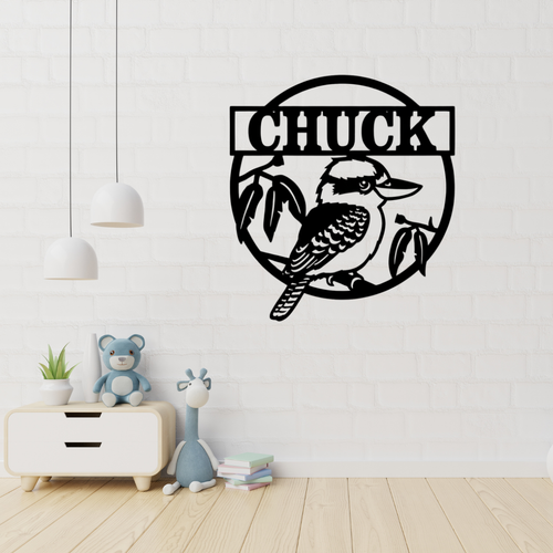 Australian kookaburra metal wall art displayed in a nature-themed nursery
