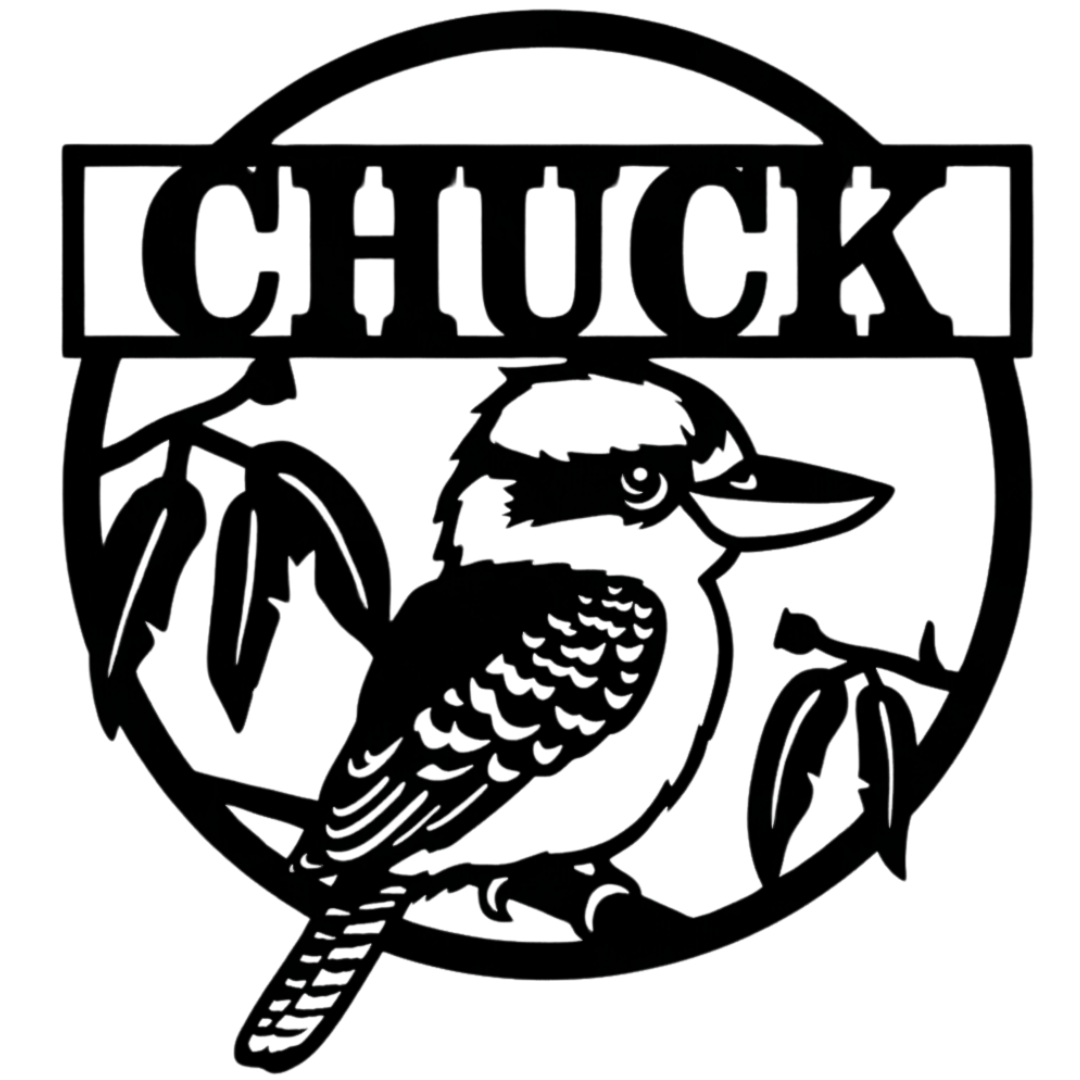 Bushland Giggles personalised kookaburra sign isolated on white background