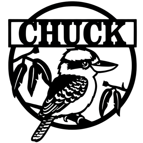 Bushland Giggles personalised kookaburra sign isolated on white background