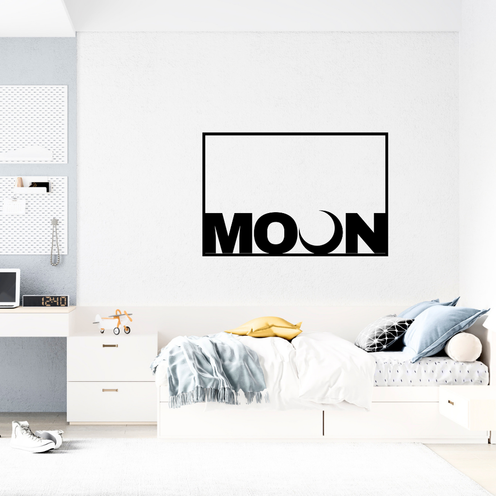 Celestial Harmony | Moon Phase Metal Wall Art showcased in a stylish contemporary bedroom.