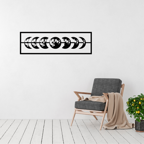 Celestial Journey | Moon Phase Metal Wall Art displayed in a modern living room.
