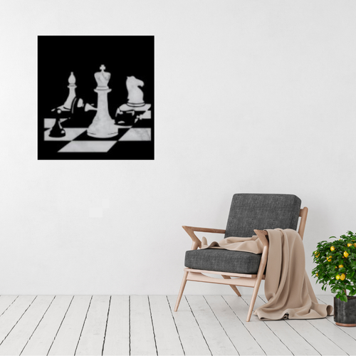 Checkmate | Chess Strategy Metal Wall Art displayed in a modern living room.