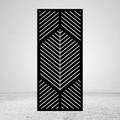 Chevron Flow geometric metal privacy screen with repeating diagonal lines and symmetrical central pattern