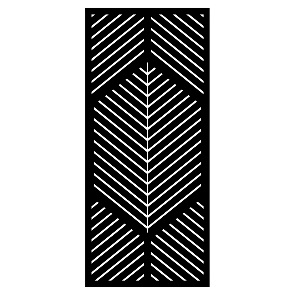 Chevron Flow decorative metal privacy panel isolated on a white background showing its bold directional geometric design