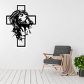 Christ in the Cross Jesus metal wall art displayed above a contemporary chair in a modern interior