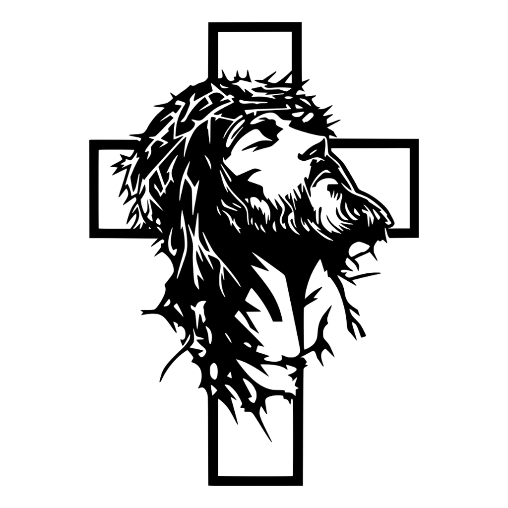 Christ in the Cross Jesus metal wall art isolated on a white background showing the figure of Jesus incorporated into a cross