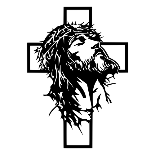 Christ in the Cross Jesus metal wall art isolated on a white background showing the figure of Jesus incorporated into a cross