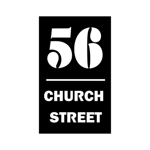 Custom rectangular metal house number plaque with bold modern typography and personalised street name.