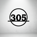 Modern circular metal house number sign featuring bold custom numbers framed within a minimalist circular border.
