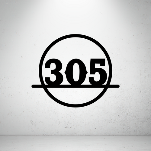 Modern circular metal house number sign featuring bold custom numbers framed within a minimalist circular border.