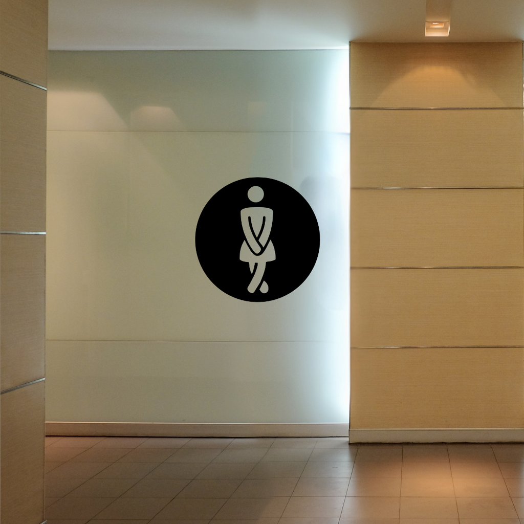 Classic Female Toilet Sign | Metal Bathroom Sign mounted on a modern restroom wall in a commercial setting.