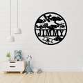 Vintage airplane wall art displayed in an aviation-themed nursery