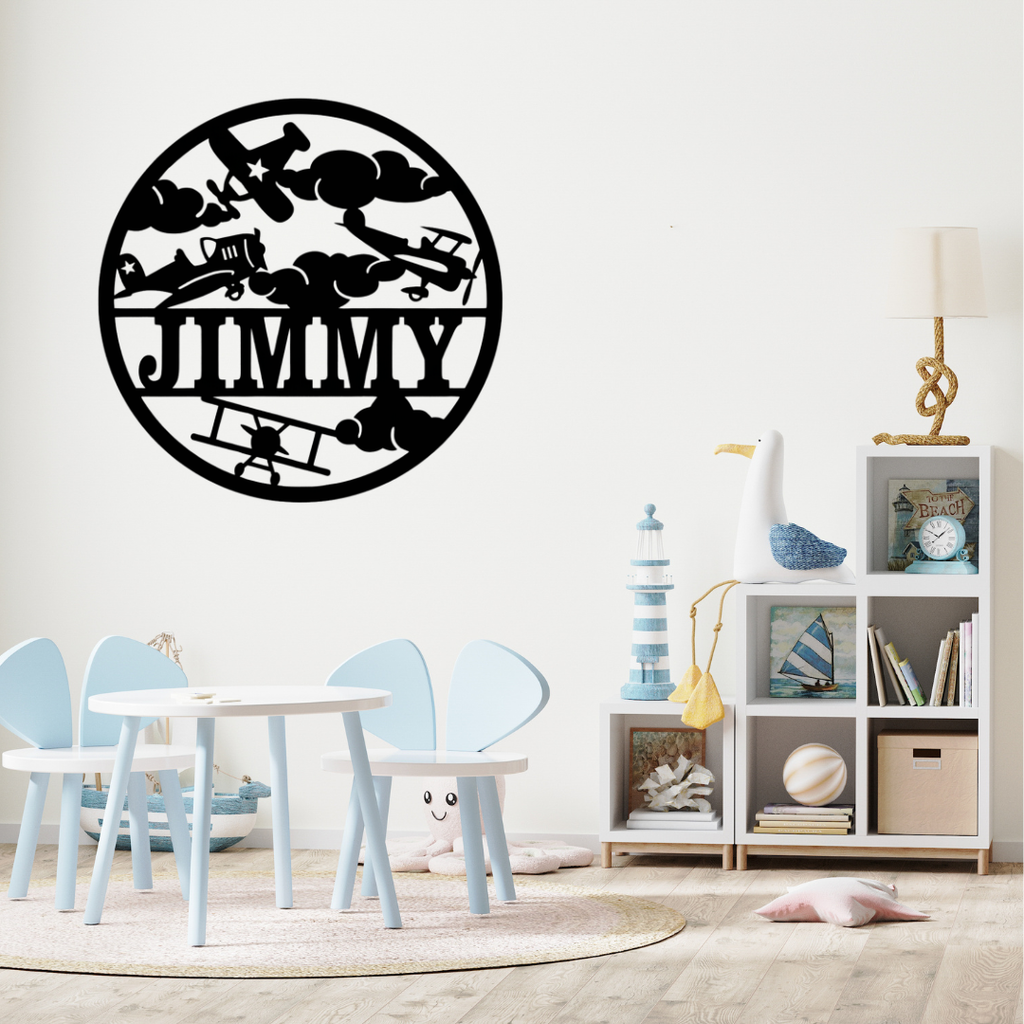 Aviation-inspired décor styled in a boys adventure bedroom
