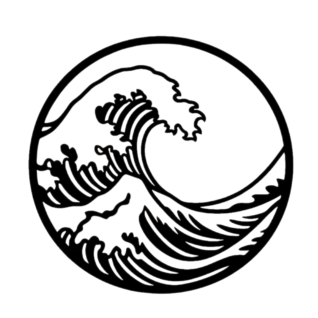 Coastal Crest | Minimalist Wave Metal Wall Art featuring a flowing ocean wave captured in a modern circular black metal design, perfect for coastal interiors, beach homes, surf-inspired décor and minimalist wall styling.